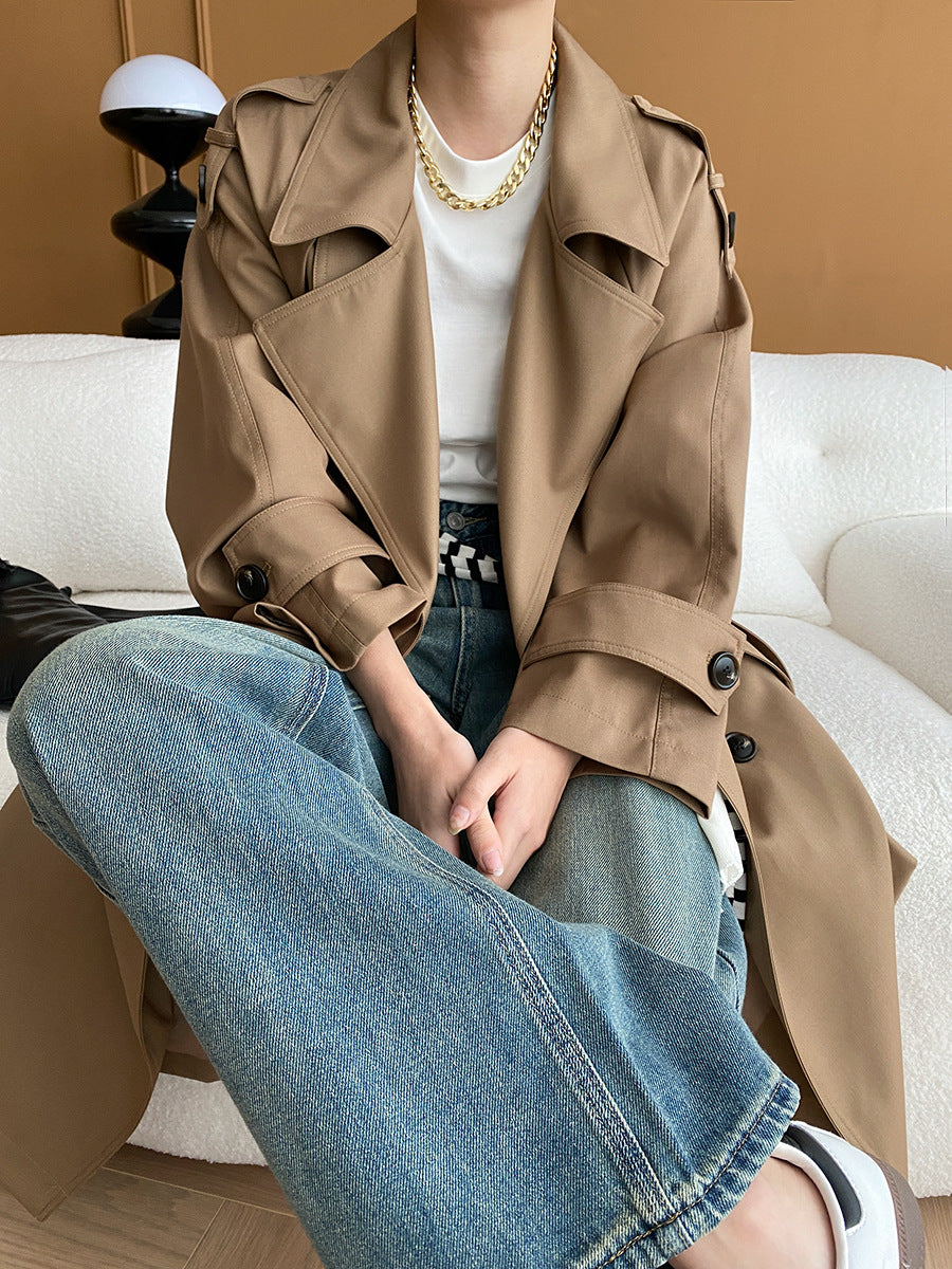 Madison Lapel Solid Color Double-Breasted Trench Coat