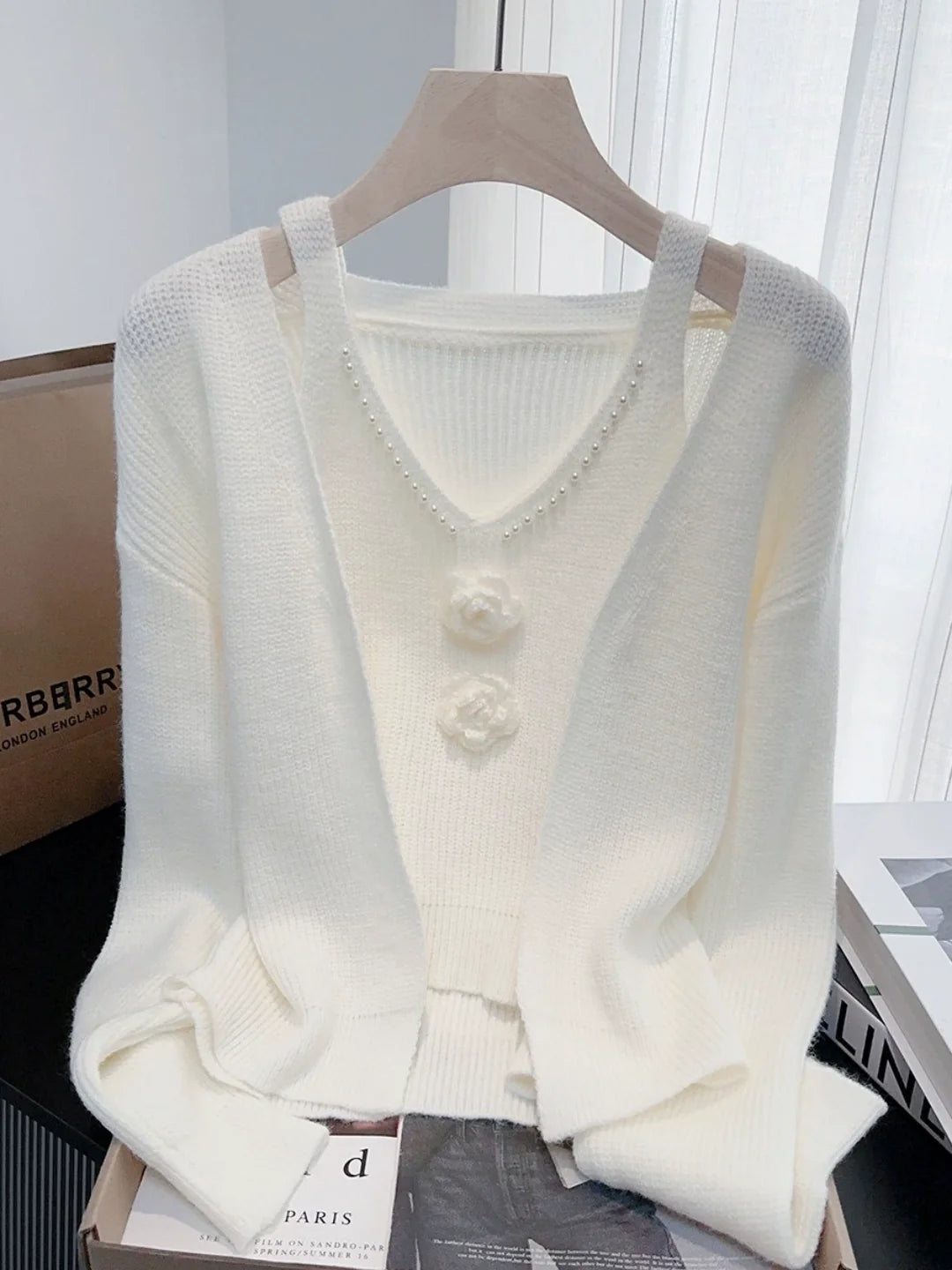 French-style Beaded Knit Cardigan