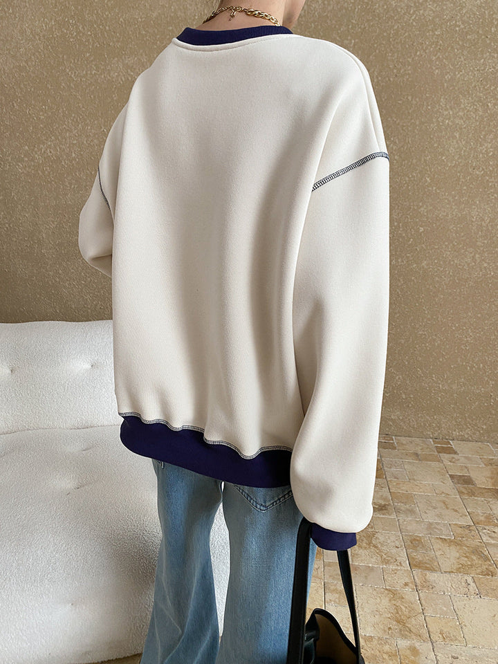 Olivia Loose Crew Neck Printed Fleece Sweatshirt