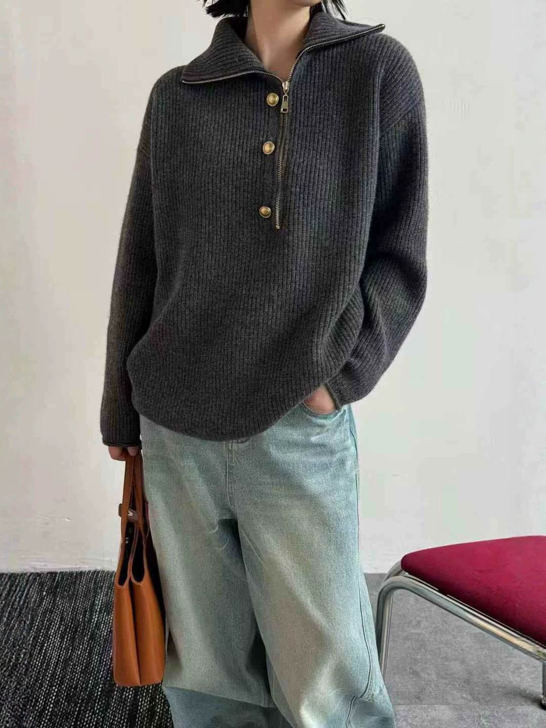 New Half-zip Collared Sweater