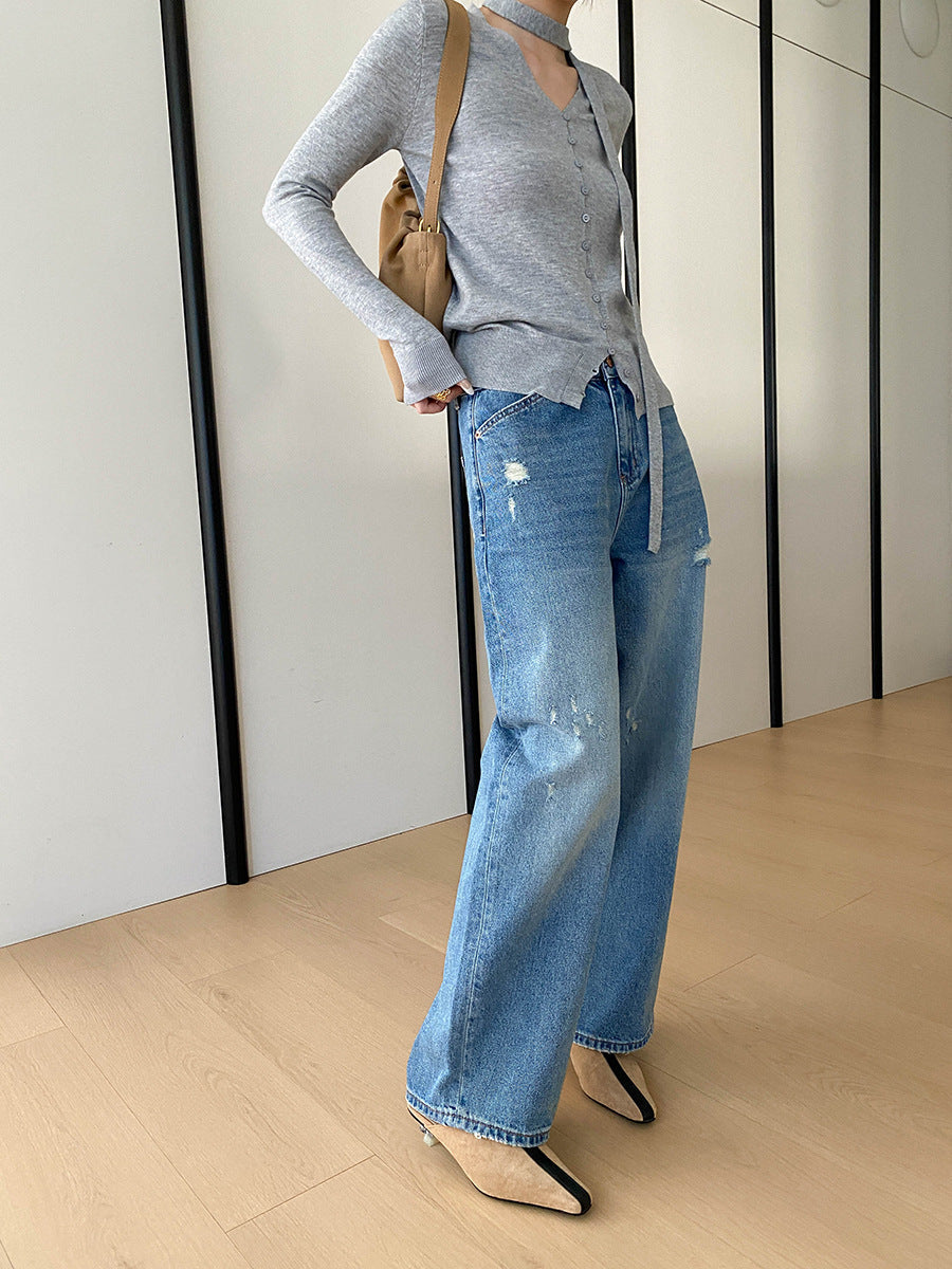 Grace Daily V-neck Ribbon Knitted Cardigan