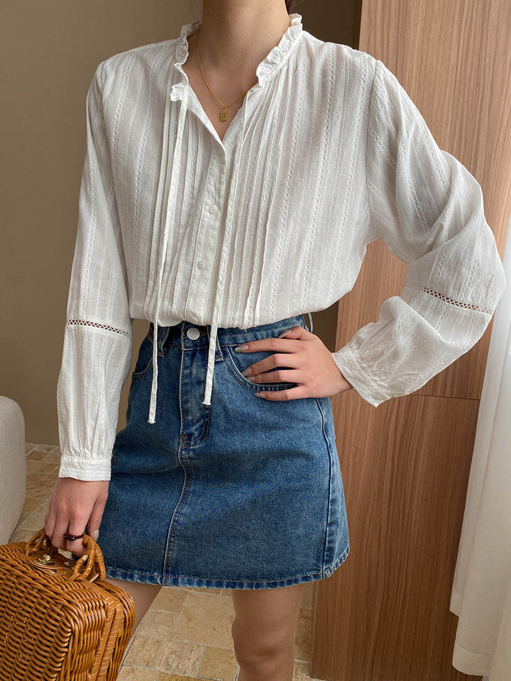 Lauren Vintage Auricular Collar Hollowed Blouse