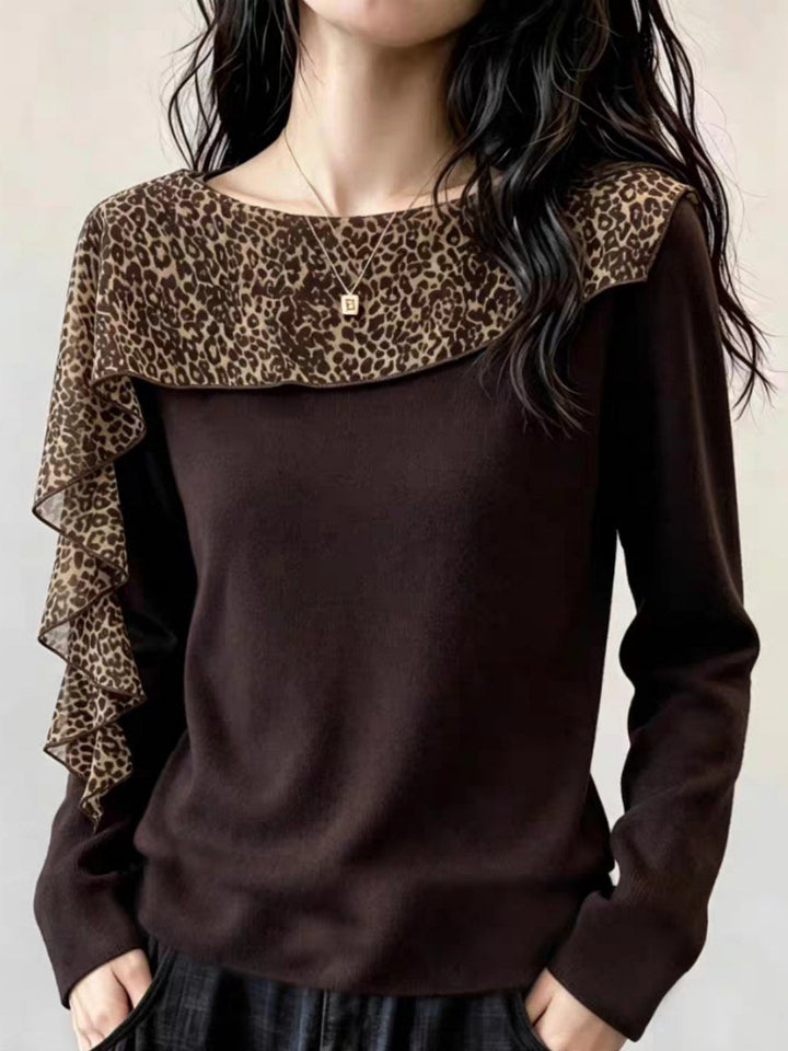 Leopard-print Panelled Crew-neck Knit Top