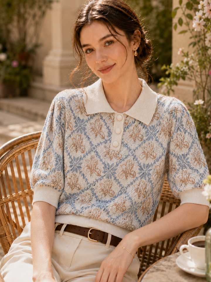Roselili Slim Fit Knit Pullover-Beige