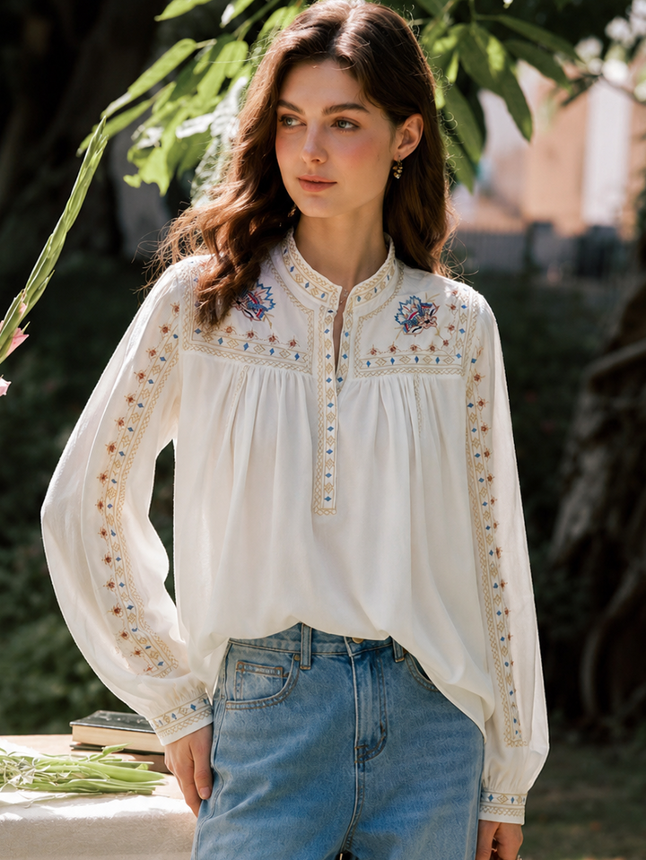 Ella Casual Crew Neck Printed Floral Blouse
