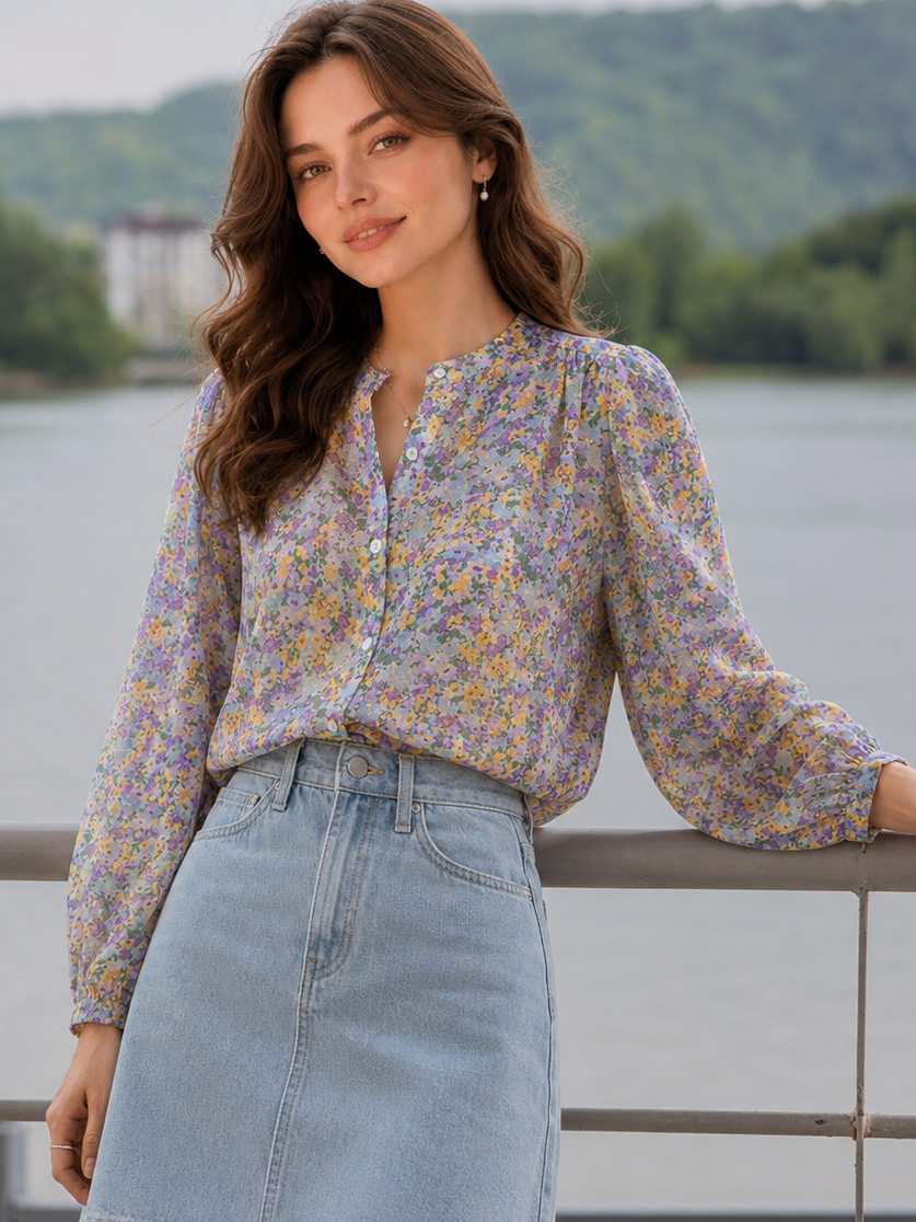 Paige Loose Crew Neck Floral Chiffon Top