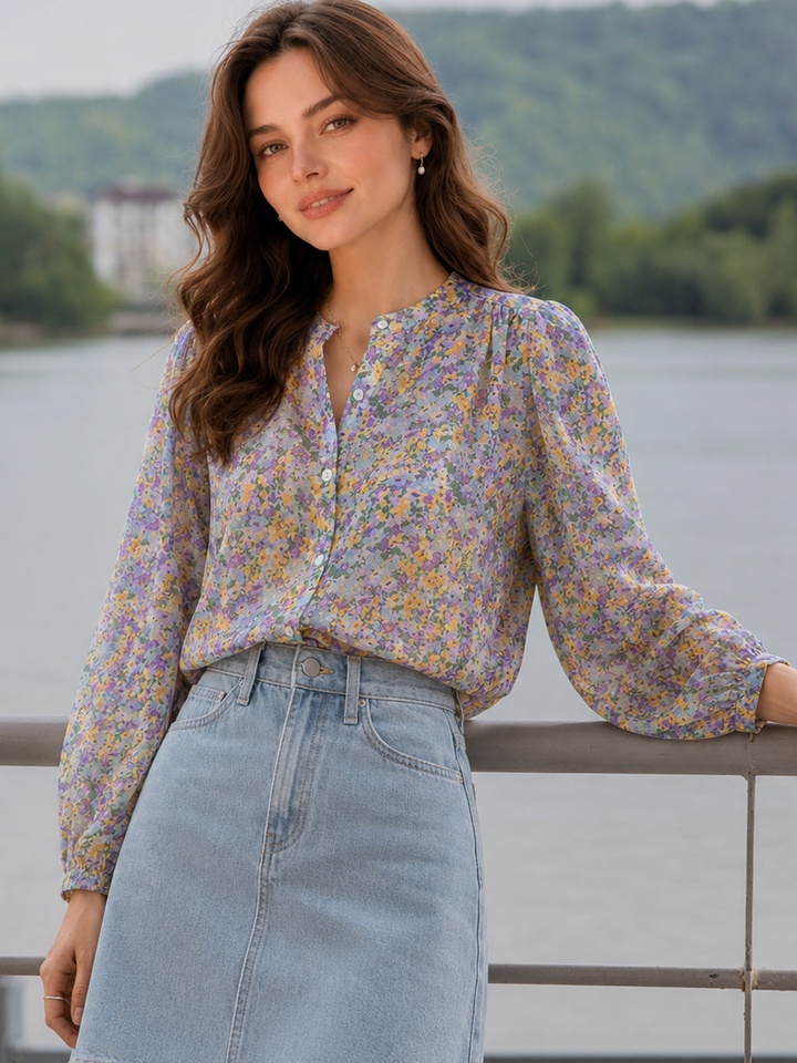 Paige Loose Crew Neck Floral Chiffon Top