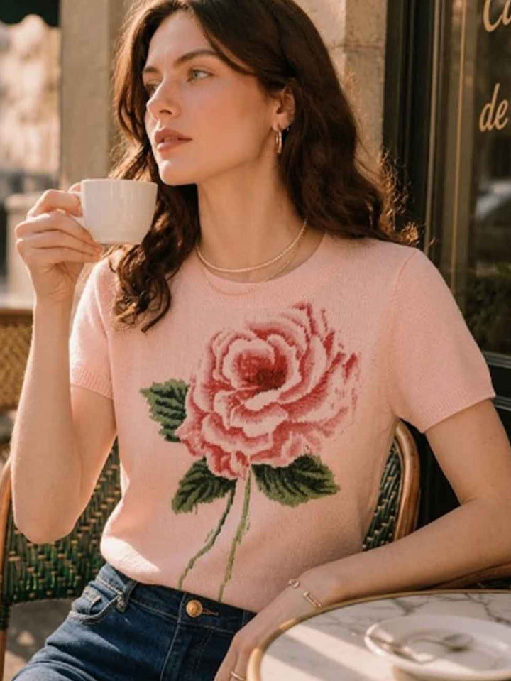 Emily Casual Crew Neck Printed Knitted Top