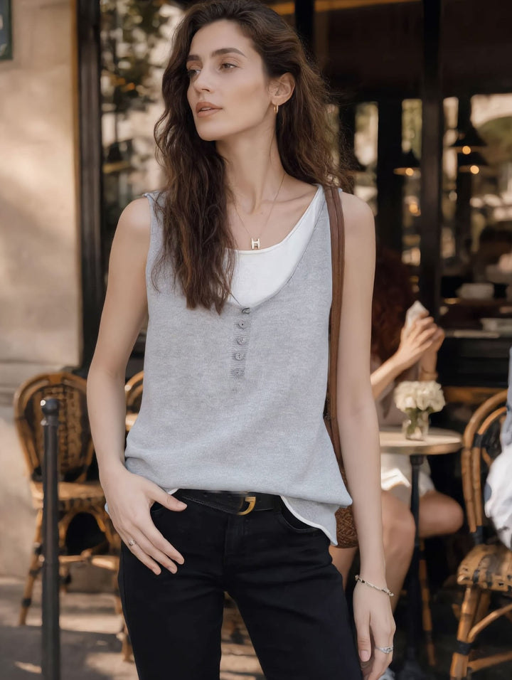 Kaylee Loose Knitted Mock Two-Piece Vest