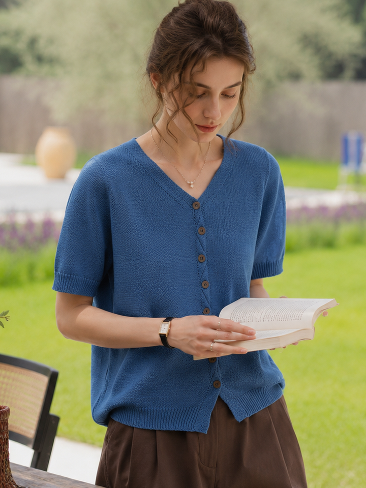 Sarah Loose V-Neck Buttons Knitted Cardigan