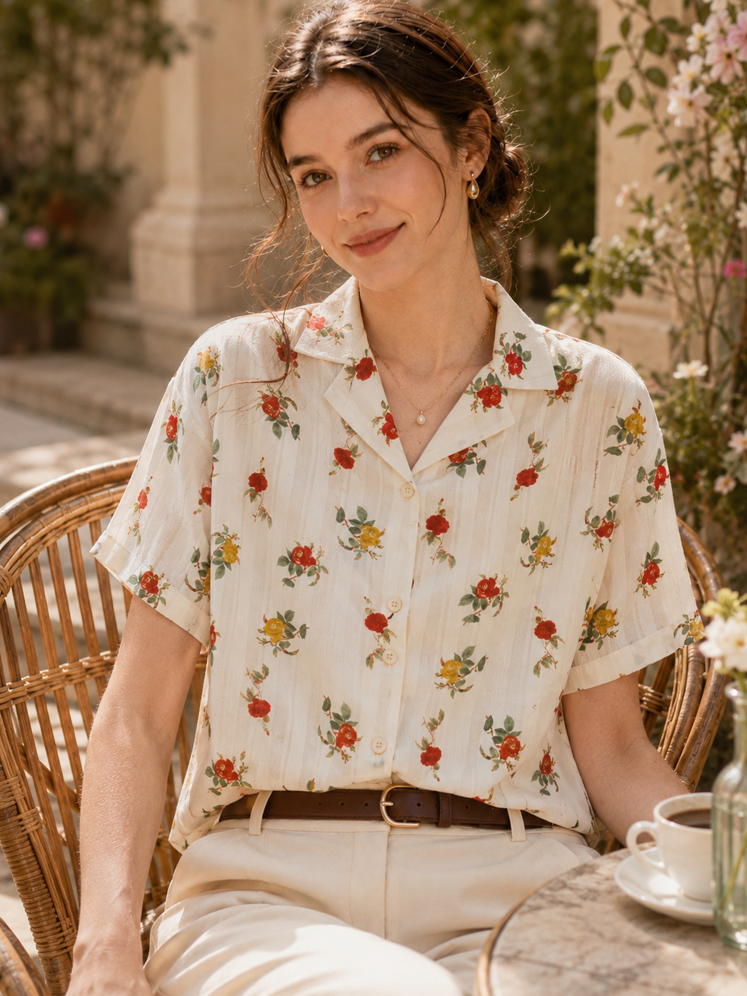 Kayla Retro Polo Collar Printed Shirt