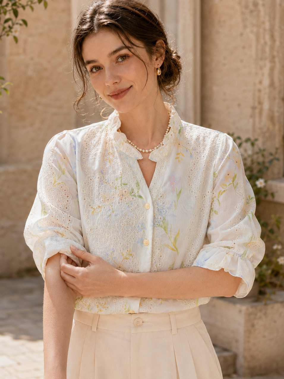 Chloe Chic V-Neck Hollowed Floral Top