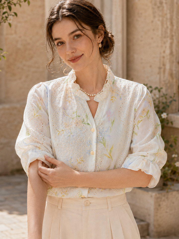 Chloe Chic V-Neck Hollowed Floral Top
