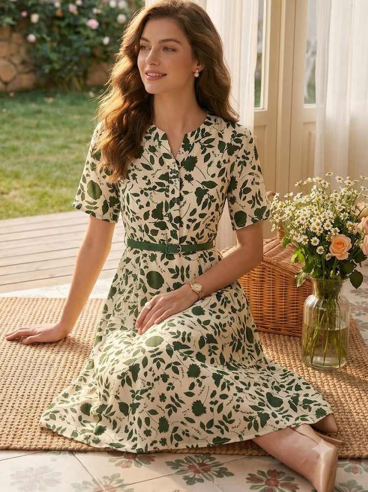 Emma Chic V-Neck Floral Printed Dress
