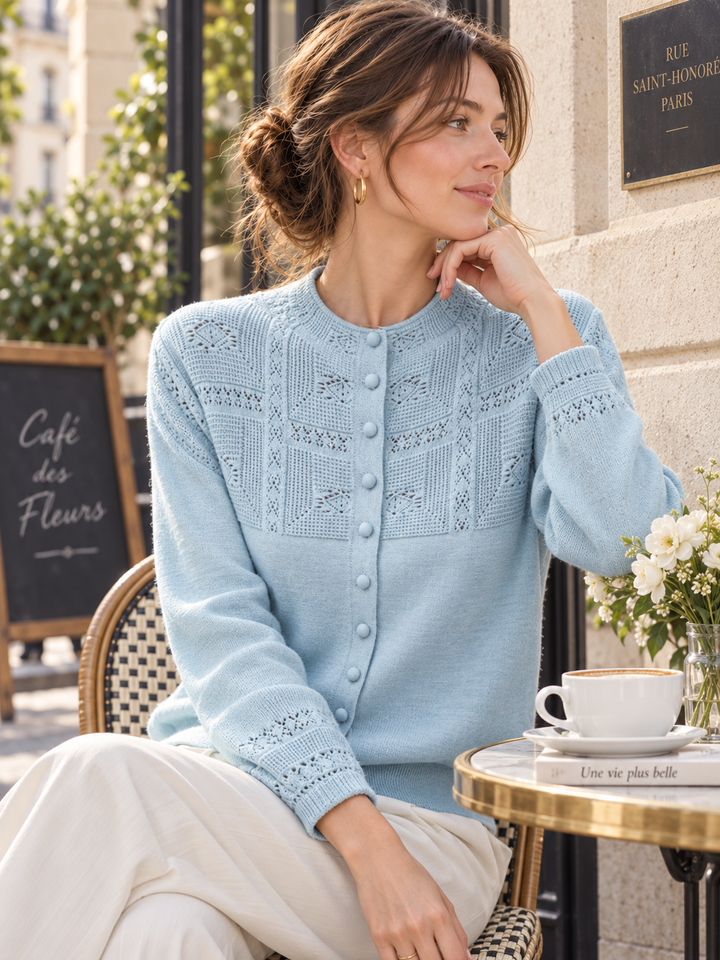 Openwork Crochet Mock-neck Knit Cardigan