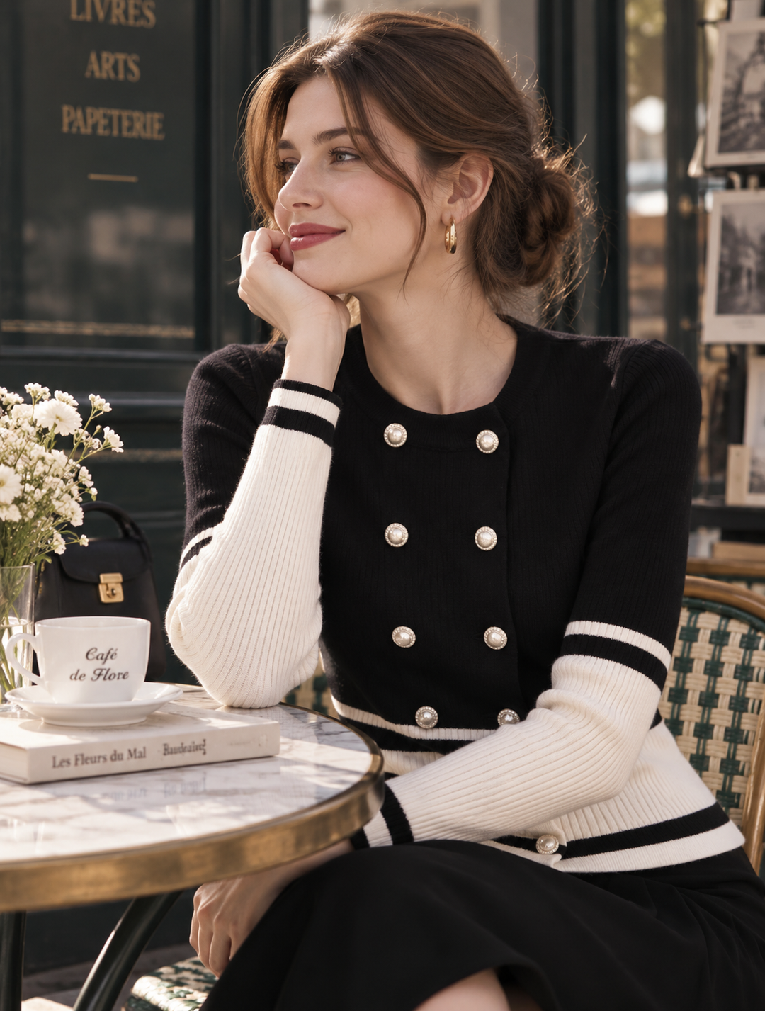 Black And White Color-block Fitted Knit Top