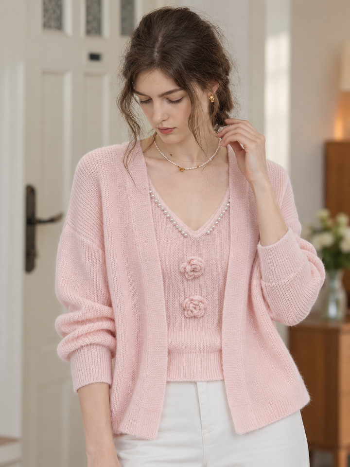 French-style Beaded Knit Cardigan