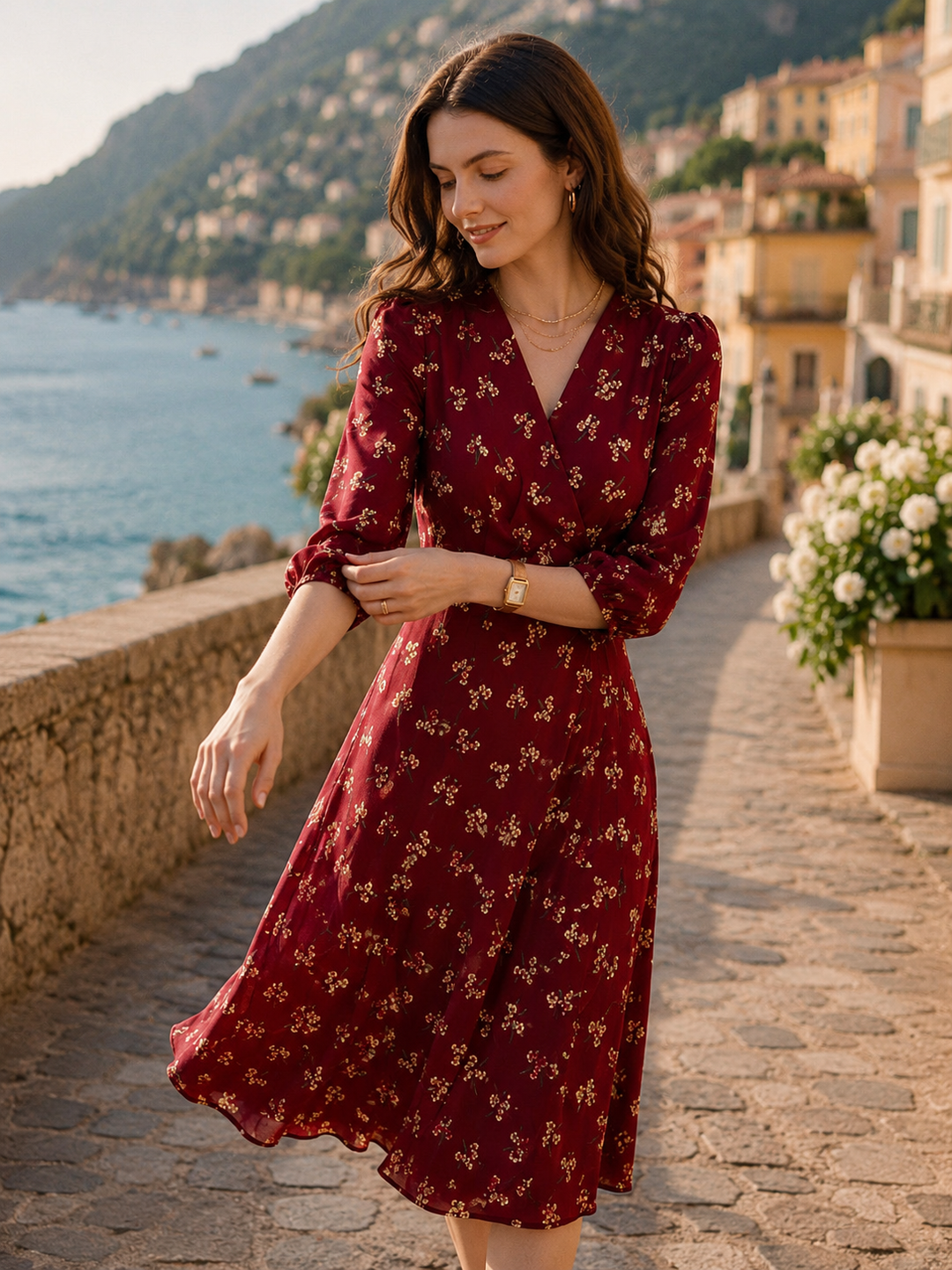 Hannah Elegant V-Neck Printed Dress
