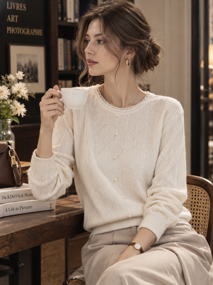 Crew-neck Cutout Jacquard Knit Top