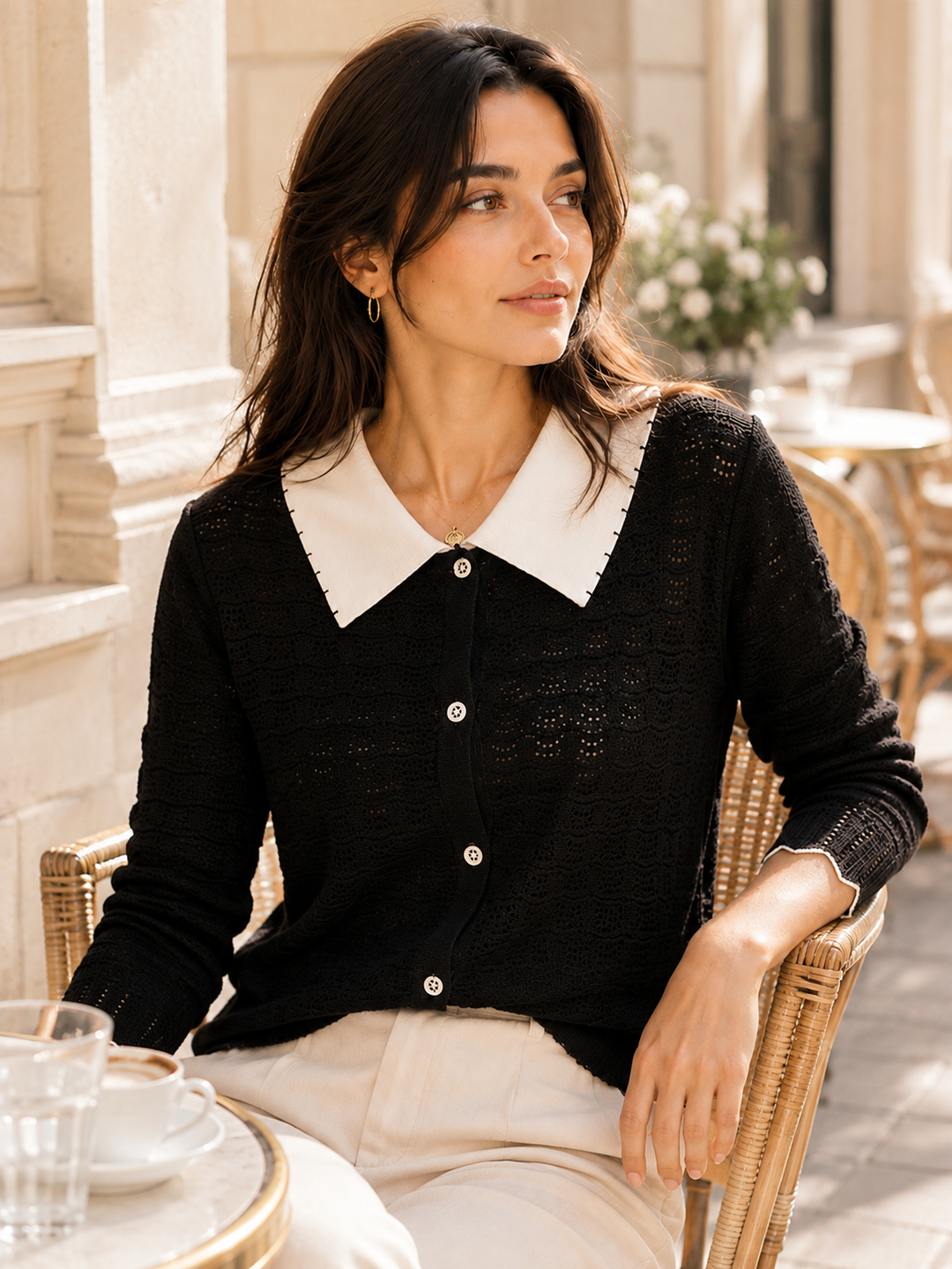 Kayla Retro Contrast Color Doll Collar Knitted Top