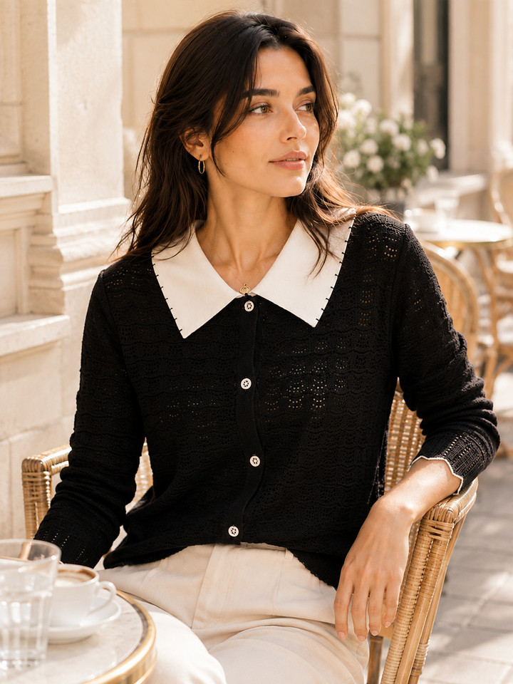 Kayla Retro Contrast Color Doll Collar Knitted Top