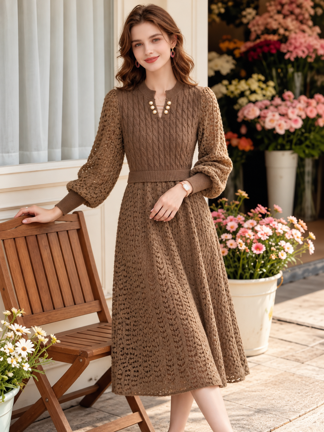Faux-layered Spliced Knit Dress