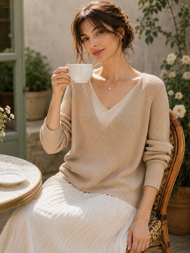 Lauren V-Neck Layered Contrasting Knitted Sweater
