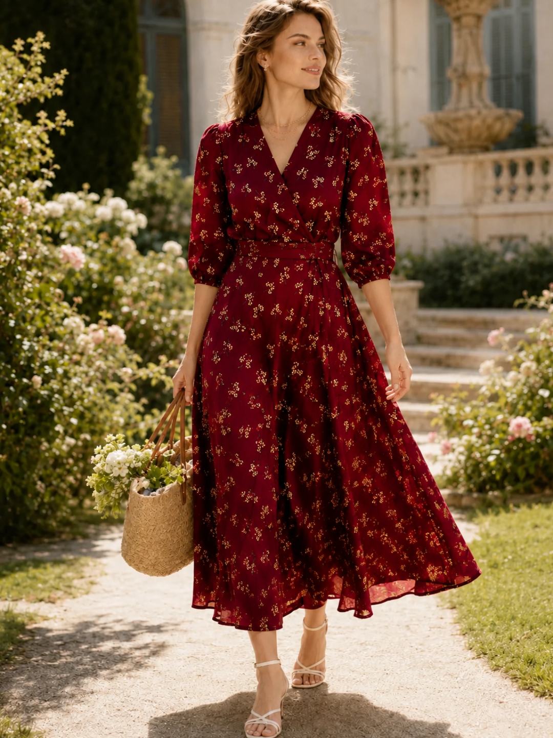 Hannah Elegant V-Neck Printed Dress
