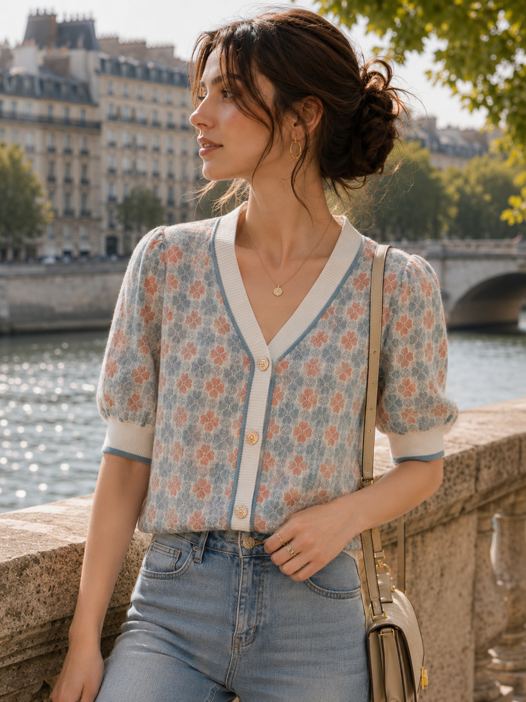 Trinity Classic V-neck Knitted Cardigan-Pink