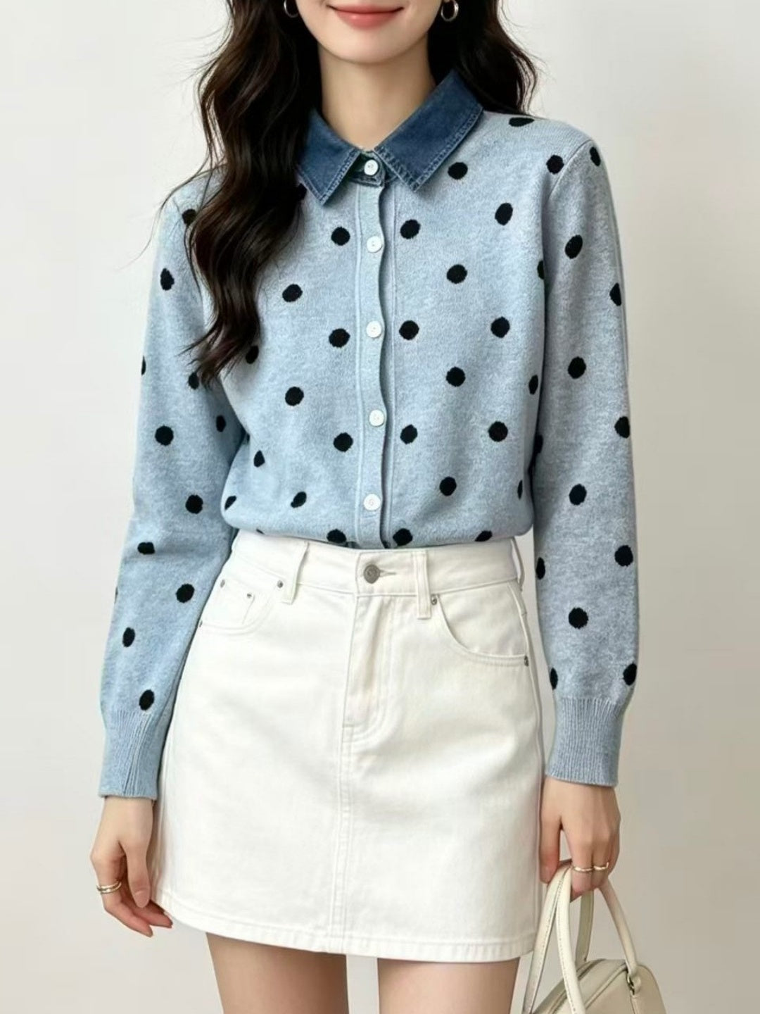 New Polka-dot Knit Cardigan