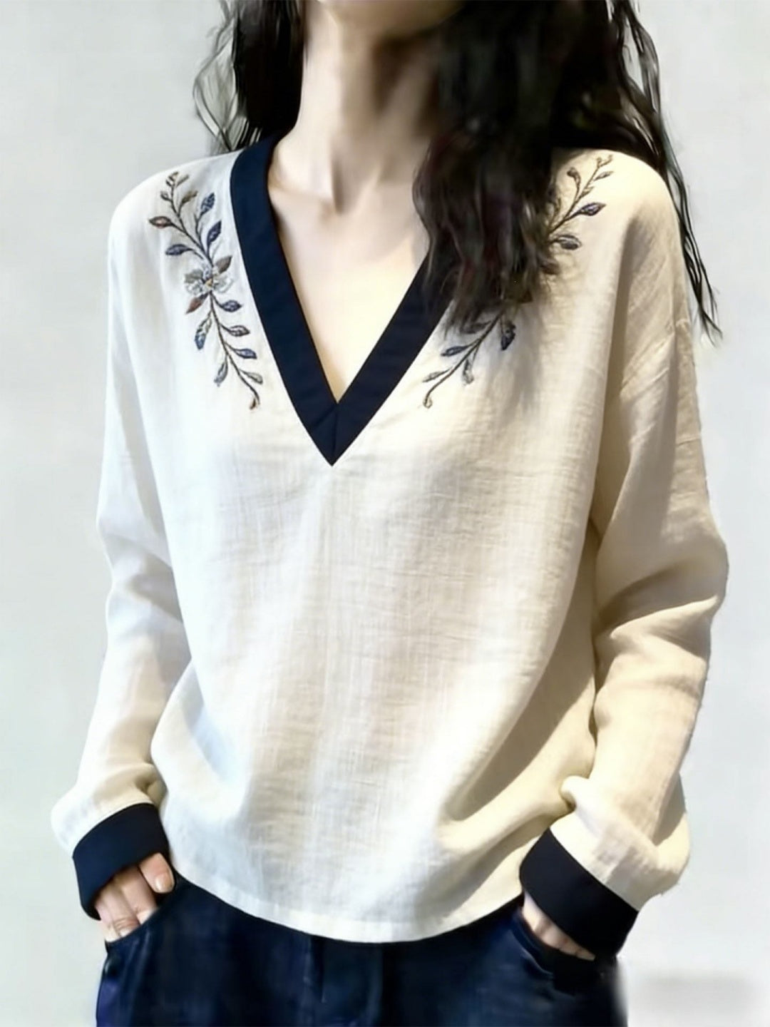French-style Embroidered Shirt