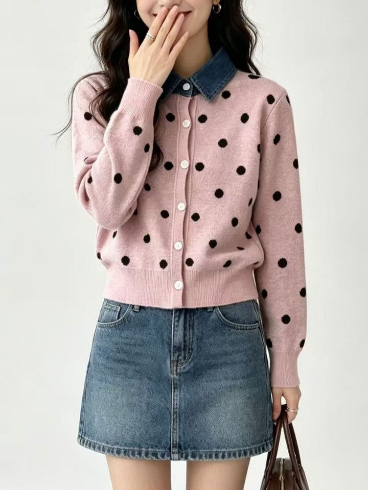 New Polka-dot Knit Cardigan