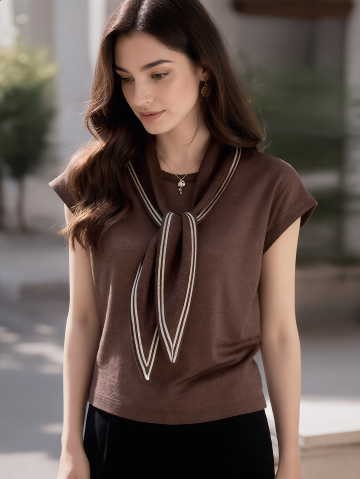 Ava Loose Crew Neck Solid Color Ribbon Knitted Top