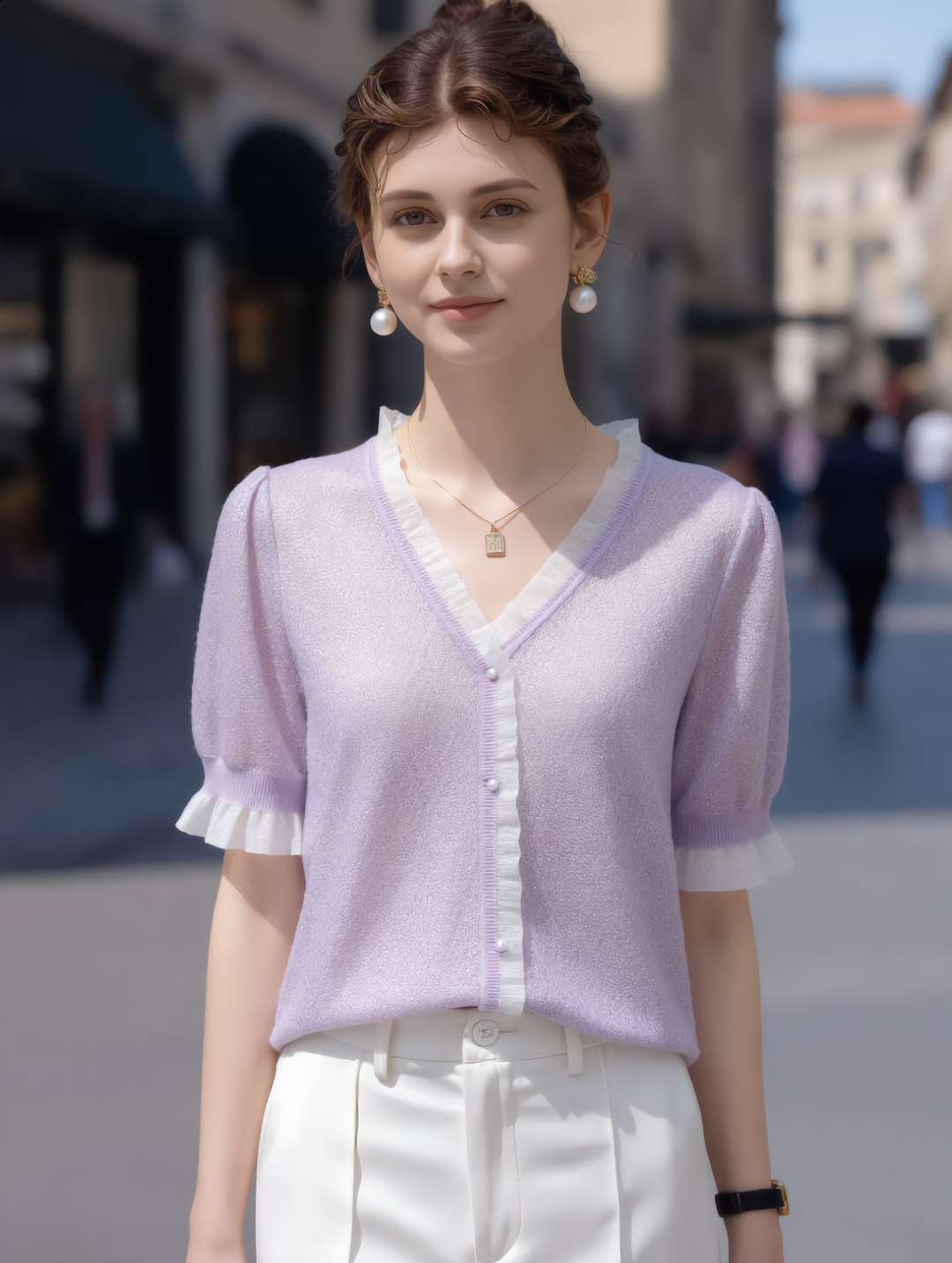 Kayla Elegant V-neck Auricular Knitted Sweater