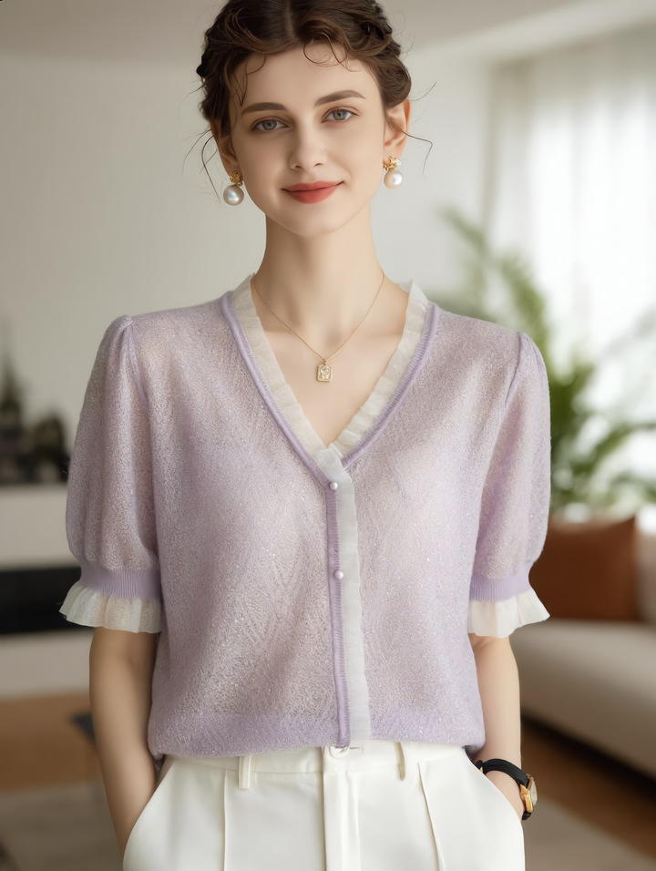 Kayla Elegant V-neck Auricular Knitted Sweater