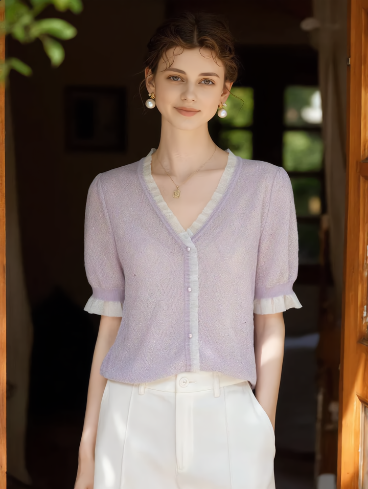 Kayla Elegant V-neck Auricular Knitted Sweater