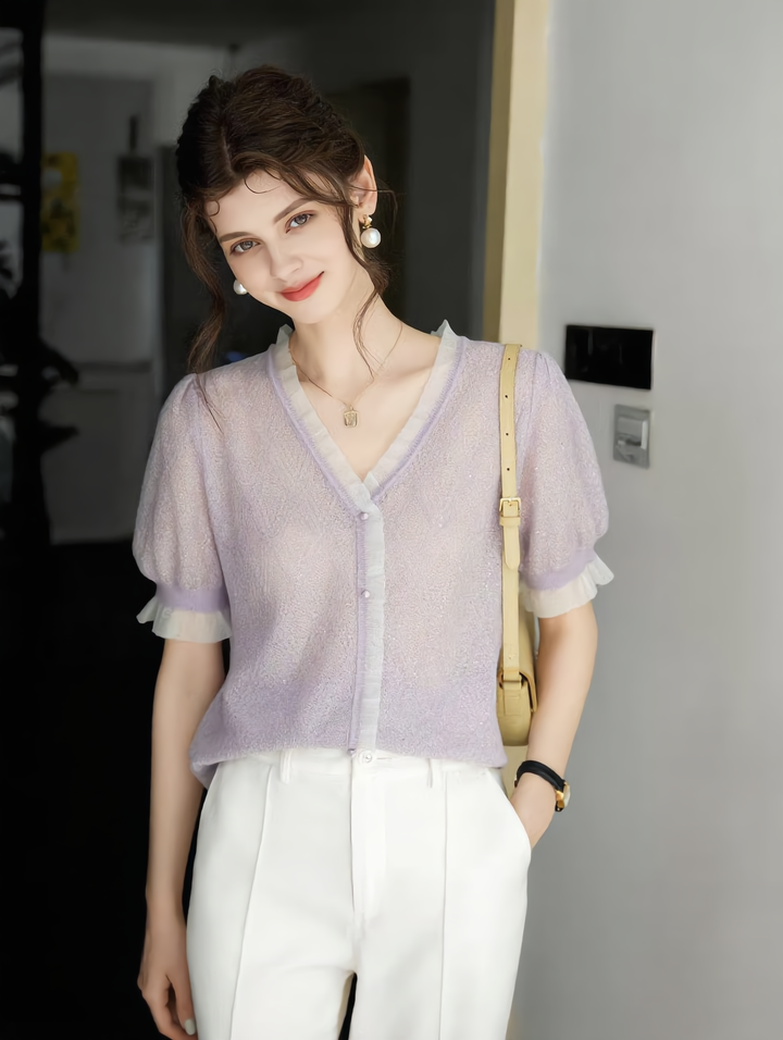 Kayla Elegant V-neck Auricular Knitted Sweater