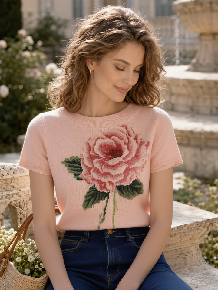 Emily Casual Crew Neck Printed Knitted Top