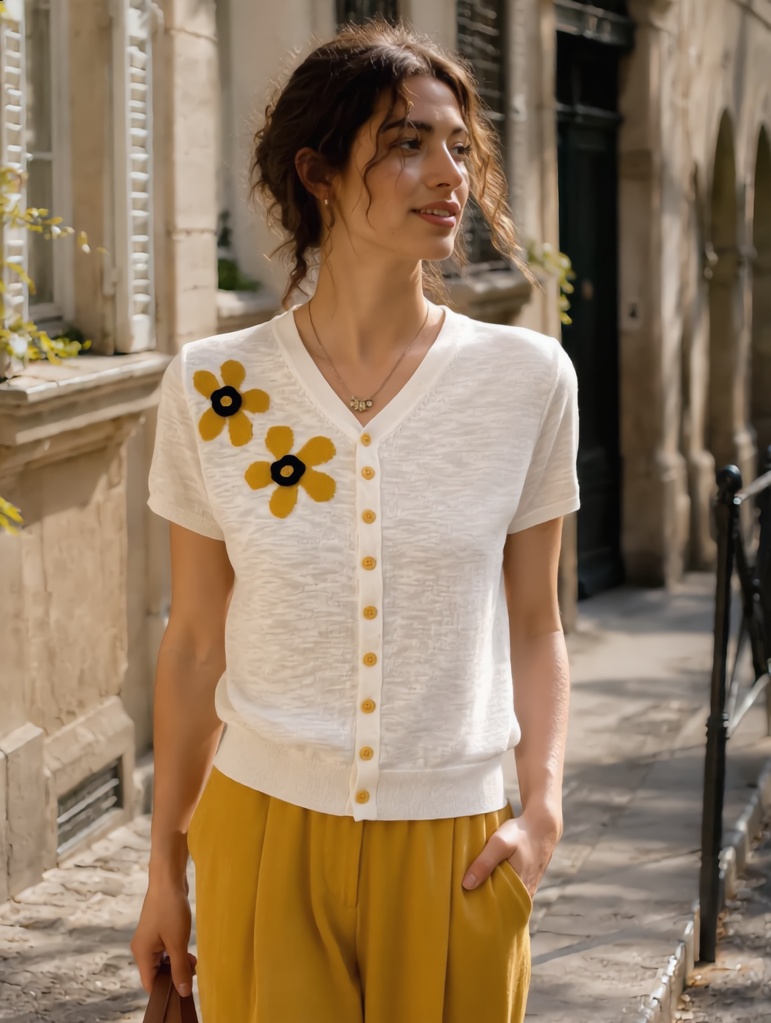 Hannah Casual V-Neck Solid Color Knitted Cardigan