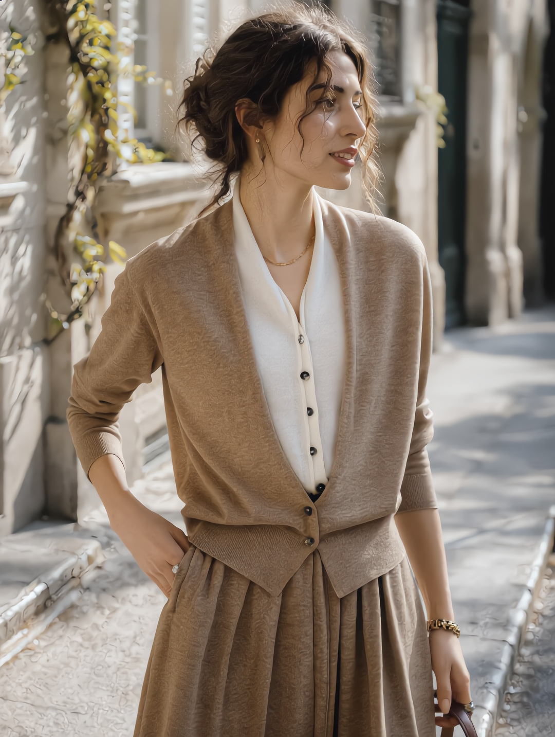 Ruby Classic V-neck Knitted Cardigan Dress Set