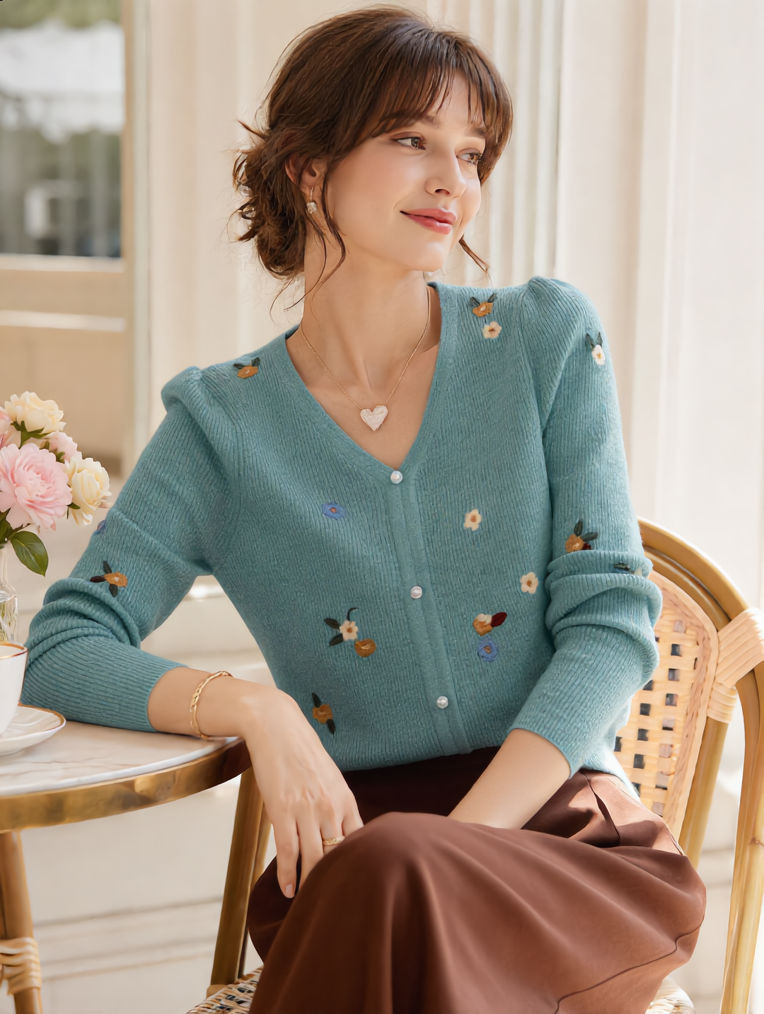 Alena Retro V-Neck Embroidered Sweater