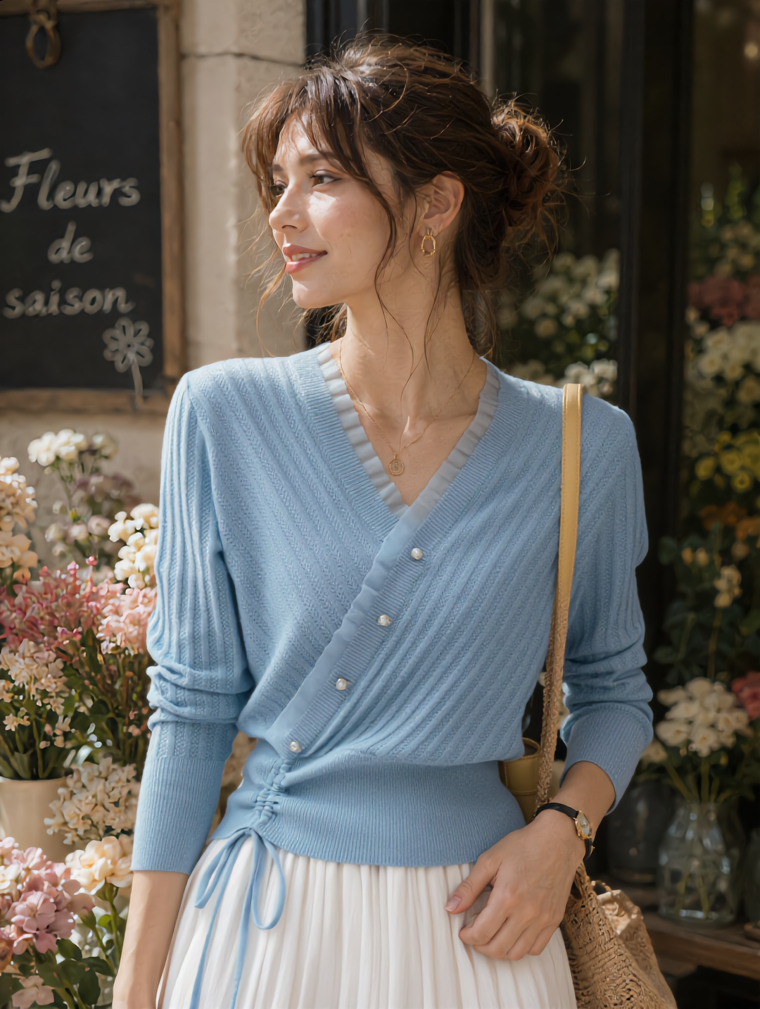 Sophia Classic Drawstring Auricular Knitted Top