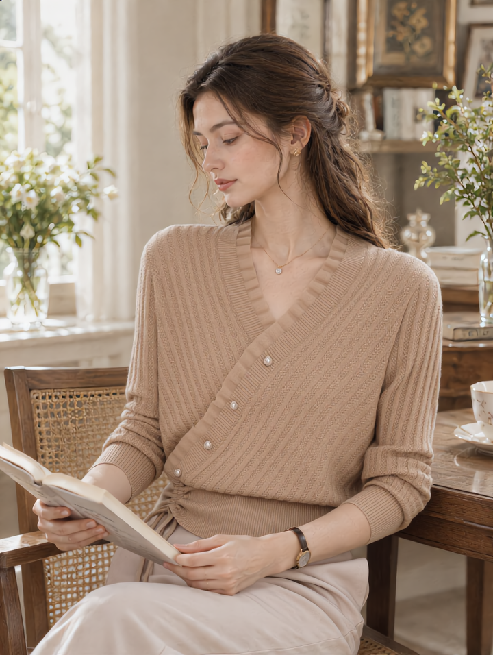Sophia Classic Drawstring Auricular Knitted Top
