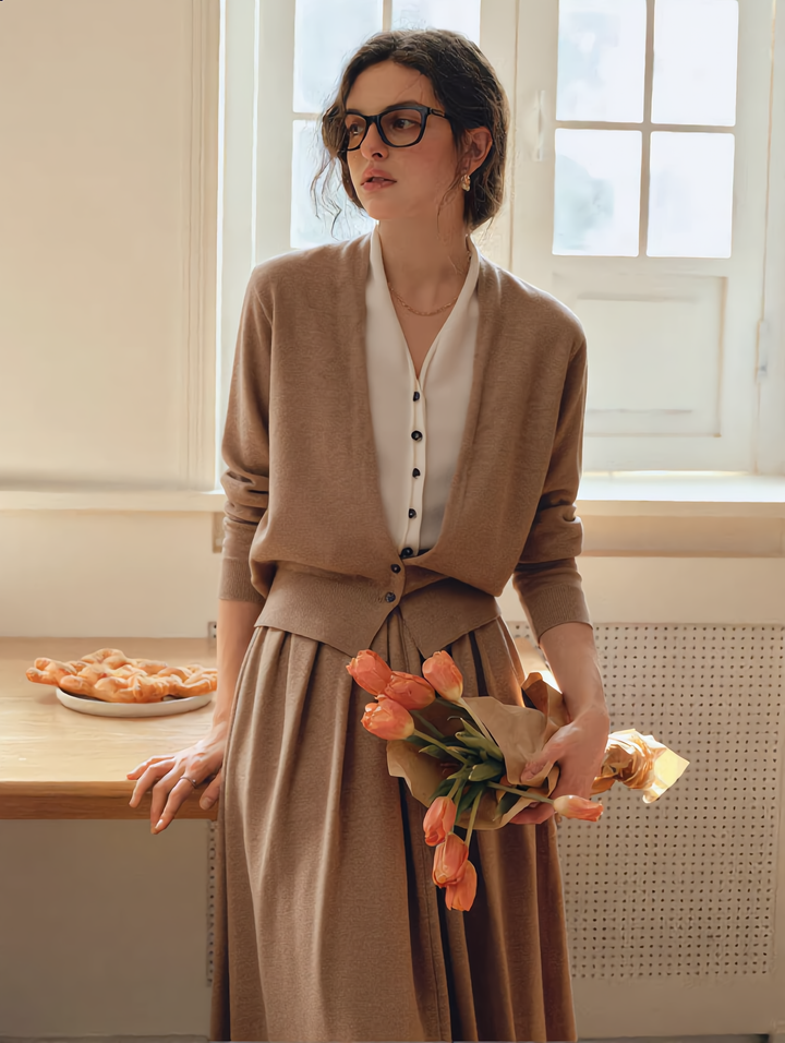 Ruby Classic V-neck Knitted Cardigan Dress Set