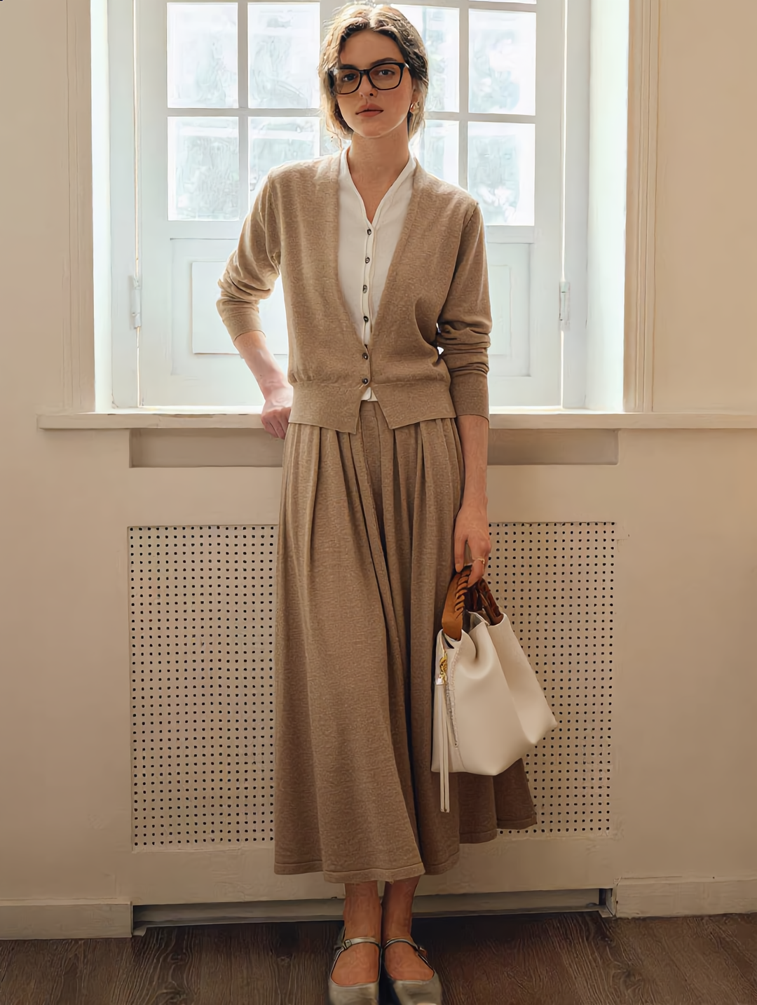 Ruby Classic V-neck Knitted Cardigan Dress Set