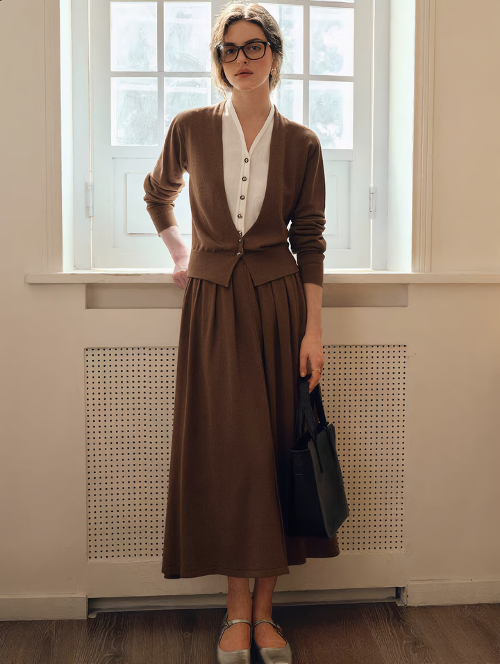 Ruby Classic V-neck Knitted Cardigan Dress Set