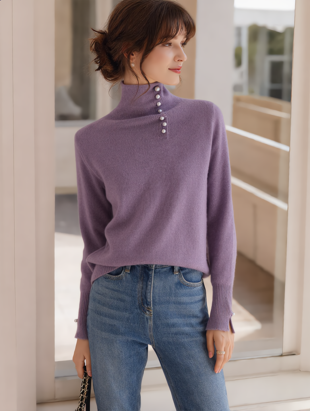 Ava Vintage Buttoned Turtleneck Knitted Sweater
