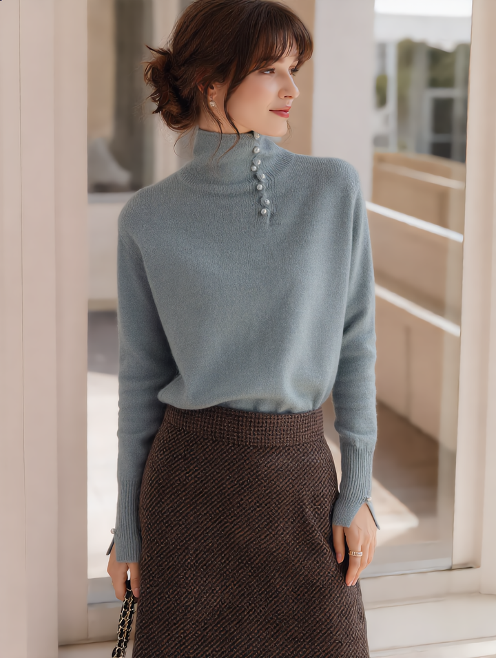 Ava Vintage Buttoned Turtleneck Knitted Sweater