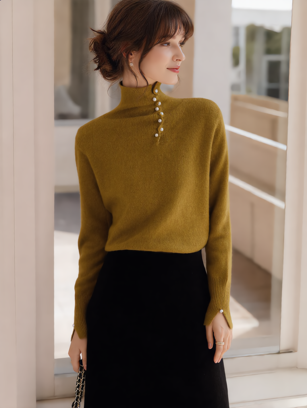 Ava Vintage Buttoned Turtleneck Knitted Sweater