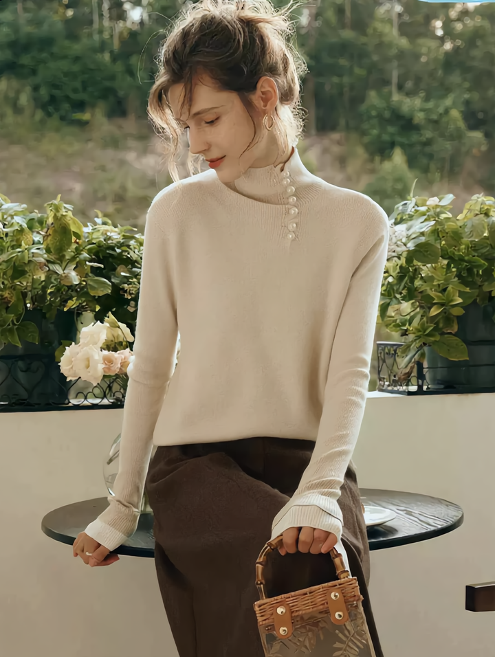 Ava Vintage Buttoned Turtleneck Knitted Sweater